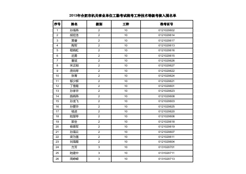 2013年合肥市机关事业单位工勤考试统考工种技术等级考核