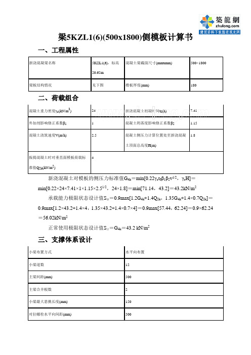 500x1800框架梁侧模板计算书(木胶合板)