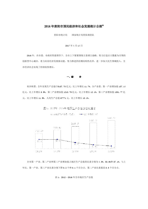 2016年贵阳市国民经济和社会发展统计公报