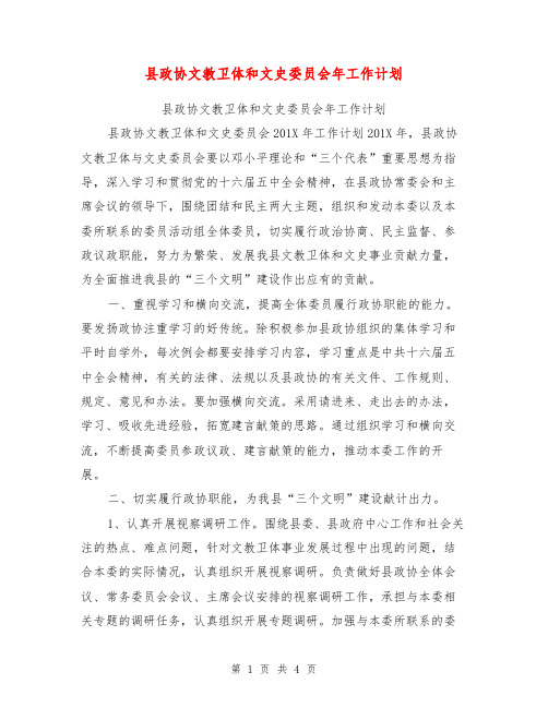 县政协文教卫体和文史委员会年工作计划【可编辑版】
