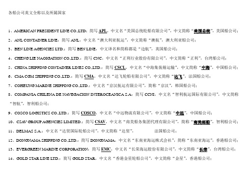 各船公司英文全称以及所属国家