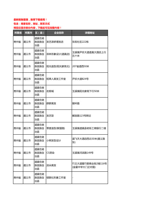 新版贵州省遵义市道真仡佬族苗族自治县美容美发企业公司商家户名录单联系方式地址大全105家