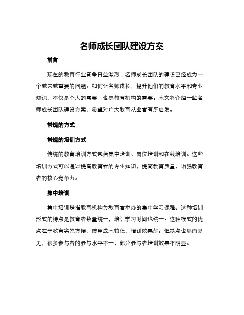 名师成长团队建设方案