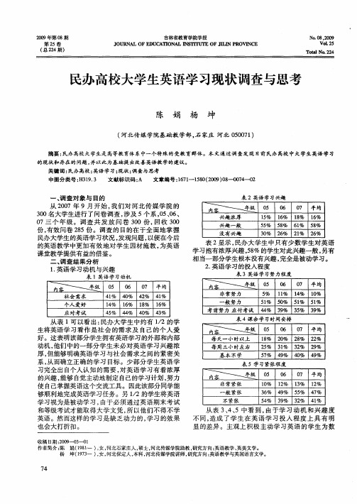 民办高校大学生英语学习现状调查与思考