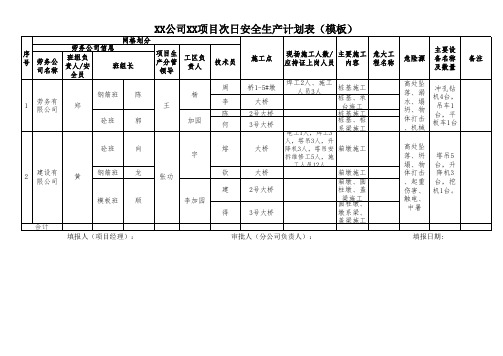 施工工程信息日报(模板)