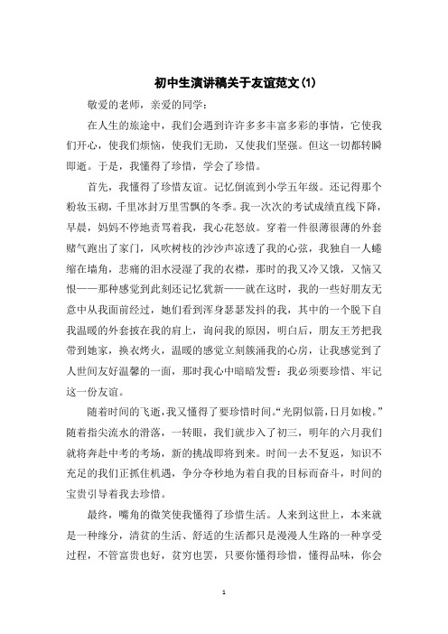 初中生演讲稿关于友谊范文5篇