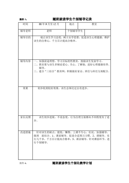 随班就读学生个别辅导记录