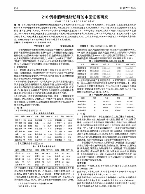 216例非酒精性脂肪肝的中医证候研究