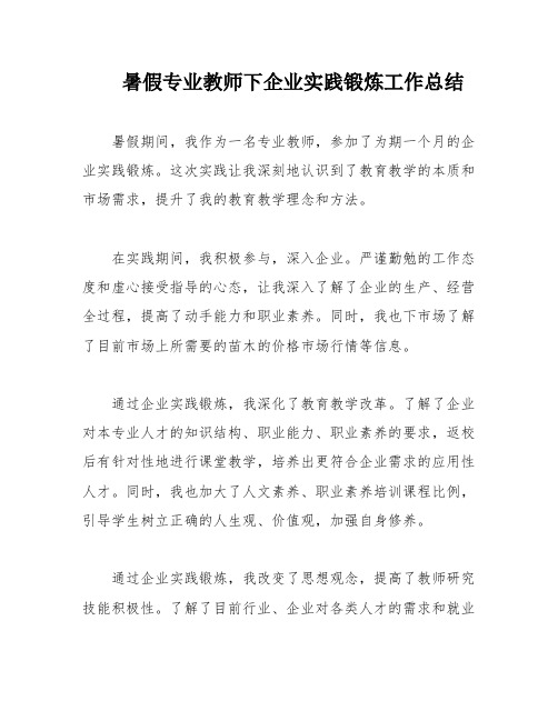 暑假专业教师下企业实践锻炼工作总结