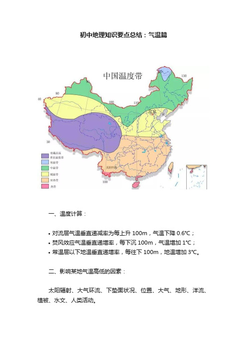 初中地理知识要点总结：气温篇