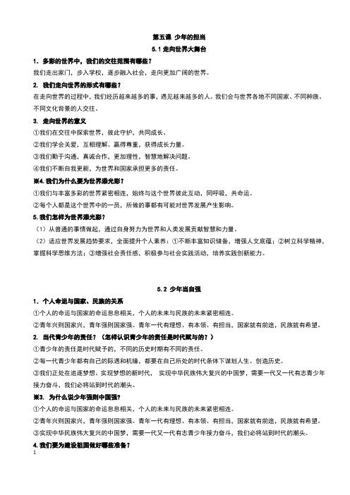 九年级下册第五课 少年的担当