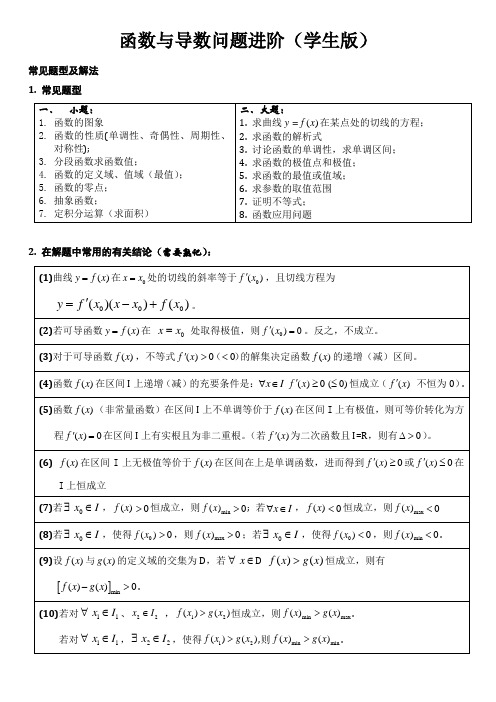 函数与导数问题进阶(学生版)自己总结和教师版一套