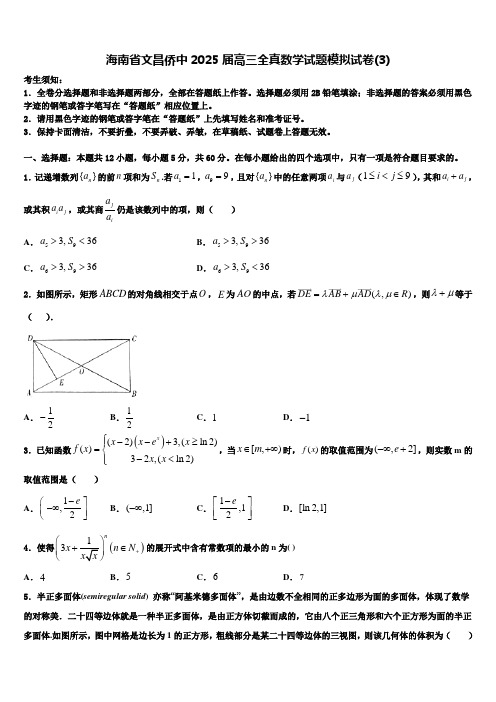 海南省文昌侨中2025届高三全真数学试题模拟试卷(3)