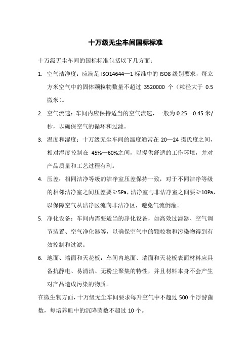 十万级无尘车间国标标准