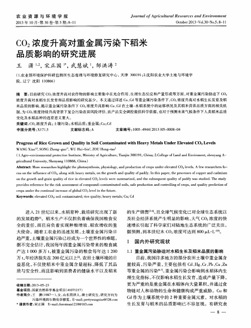 C02浓度升高对重金属污染下稻米品质影响的研究进展