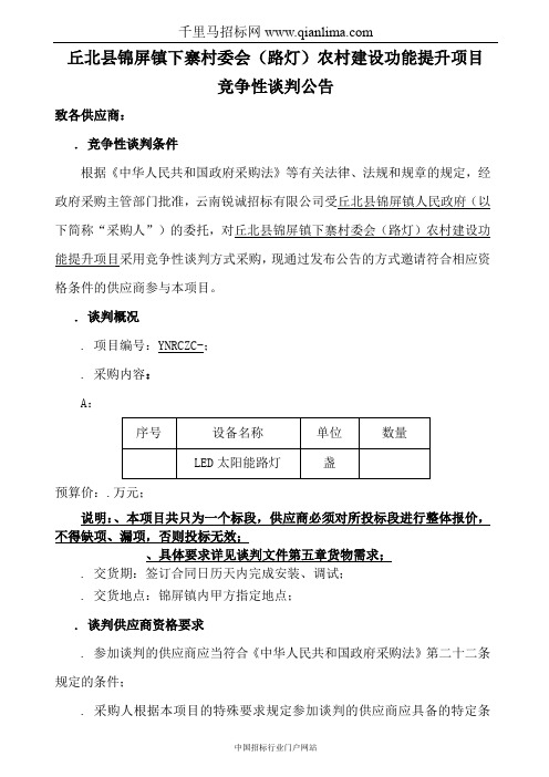 村委会农村建设(路灯)功能提升项目招投标书范本