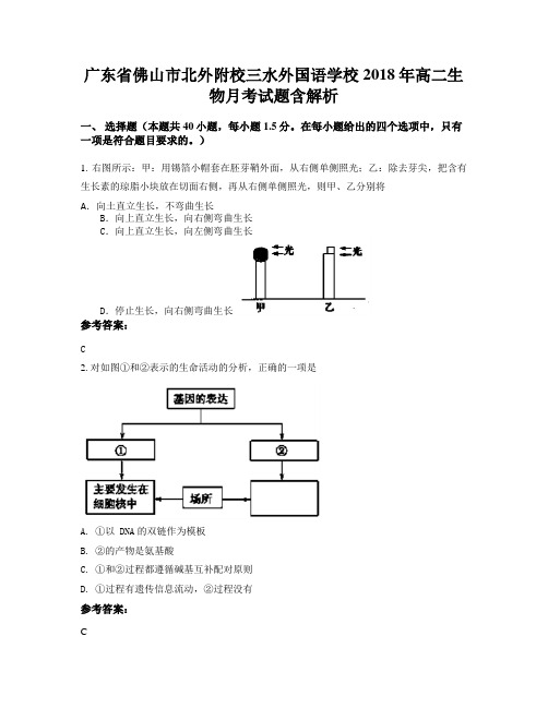 广东省佛山市北外附校三水外国语学校2018年高二生物月考试题含解析