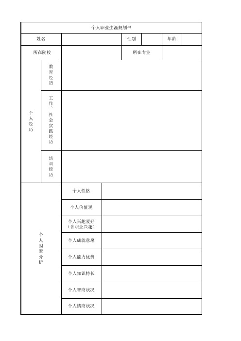 个人职业生涯规划书(样表)精选全文完整版