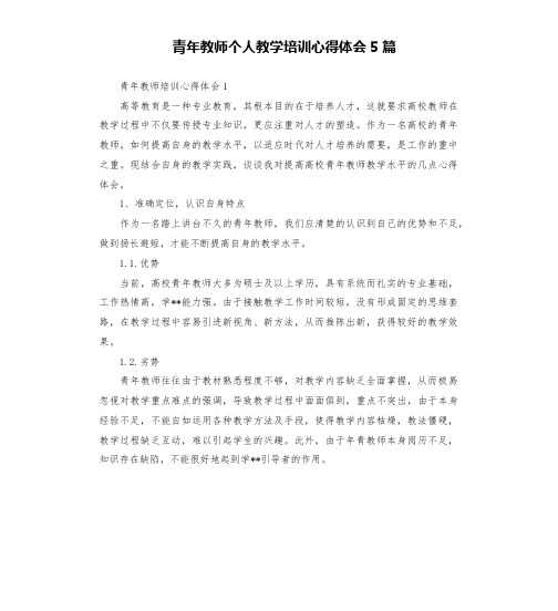 青年教师个人教学培训心得体会5篇