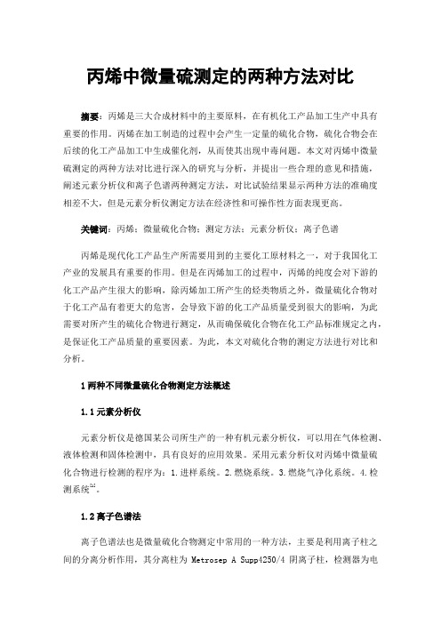 丙烯中微量硫测定的两种方法对比