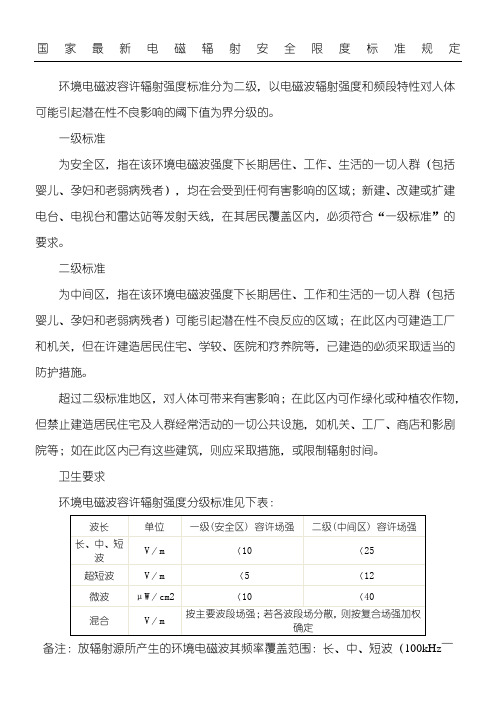 国家电磁辐射安全限度标准规定