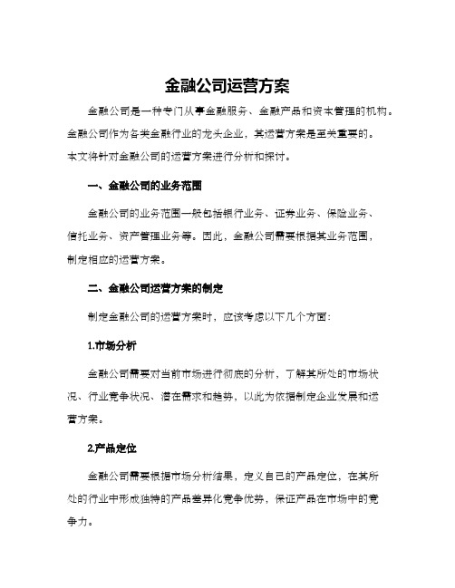 金融公司运营方案