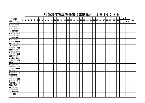 行为习惯考评表(家庭版)