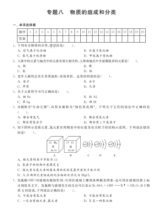 （新课标）2013年中考化学 专题强化训练 专题八 物质的组成和分类（pdf） 新人教版