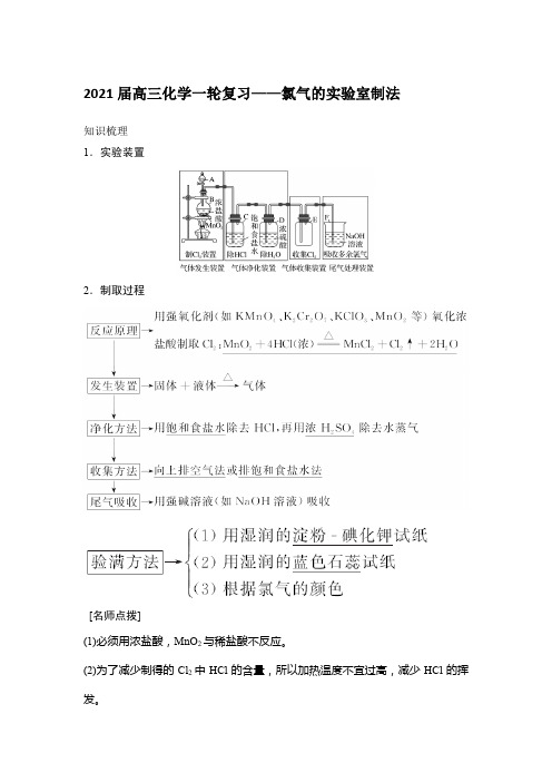 2021届高三化学一轮复习——氯气的实验室制法