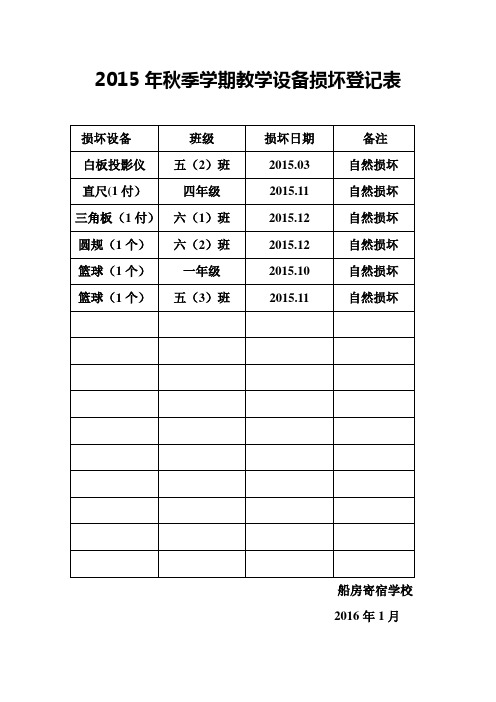 仪器丢失损坏登记表