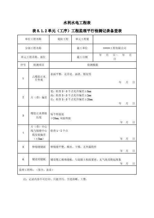 橡胶止水带平检样表