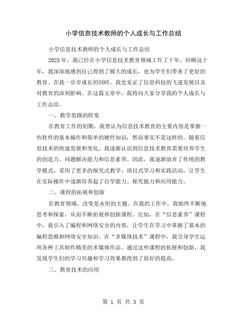 小学信息技术教师的个人成长与工作总结