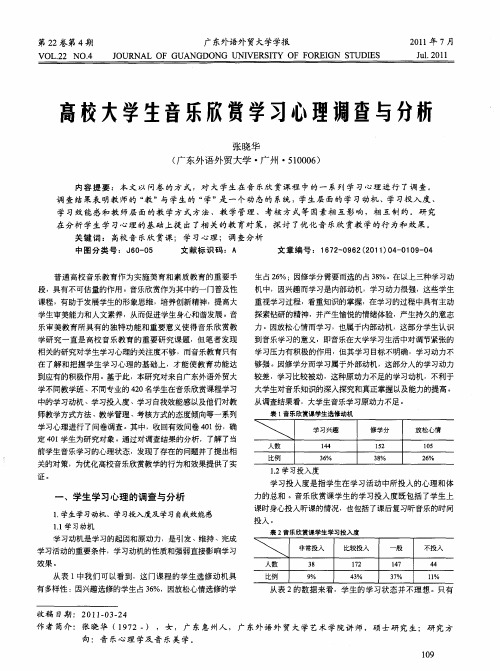 高校大学生音乐欣赏学习心理调查与分析