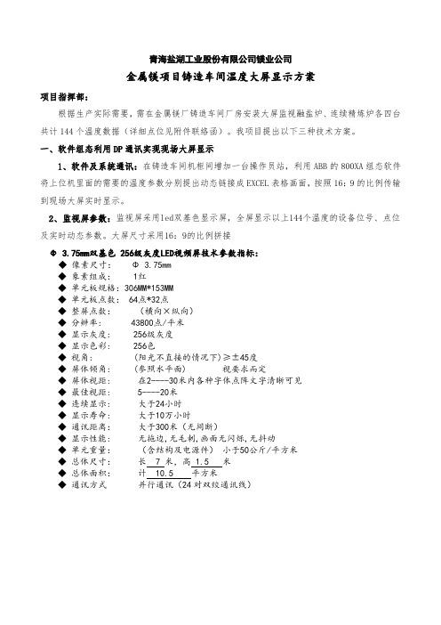 金属镁熔盐炉、连续精炼炉温度现场大屏显示方案