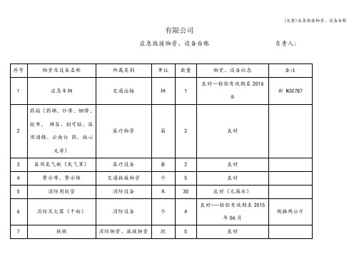 (完整)应急救援物资、设备台账