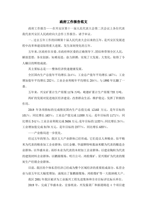 工作总结-政府工作报告范文 精品