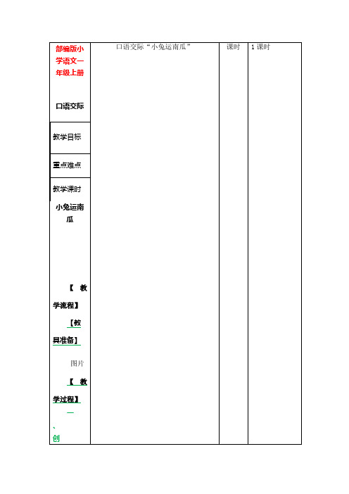 部编人教版一年级语文上册：版 口语交际“小兔运南瓜” 图表式教学设计