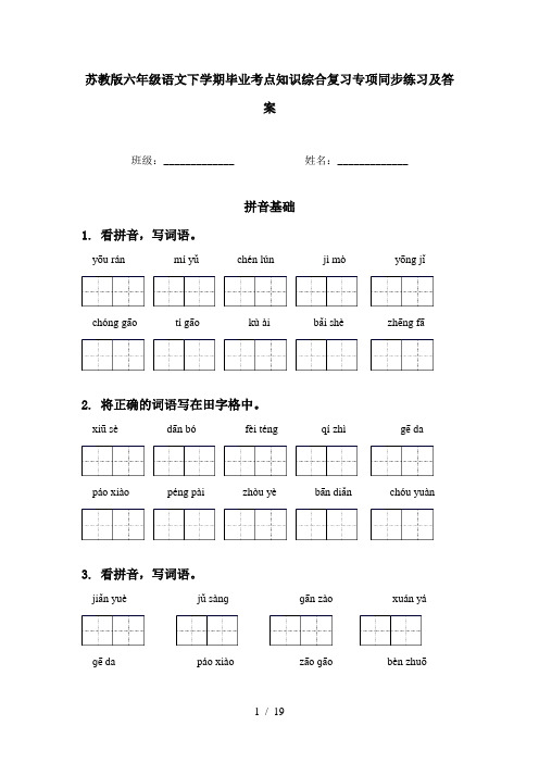 苏教版六年级语文下学期毕业考点知识综合复习专项同步练习及答案