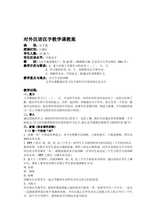对外汉语汉字教学课教案