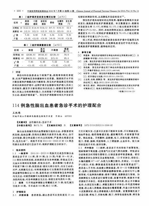 114例急性脑出血患者急诊手术的护理配合