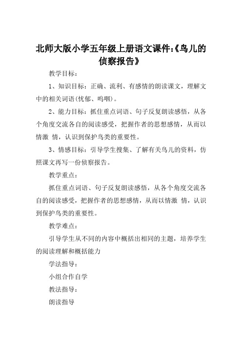 北师大版小学五年级上册语文课件《鸟儿的侦察报告》