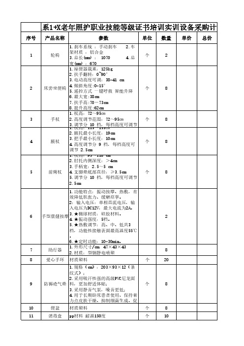 护理系1+X老年照护职业技能等级证书培训实训设备采购计划表
