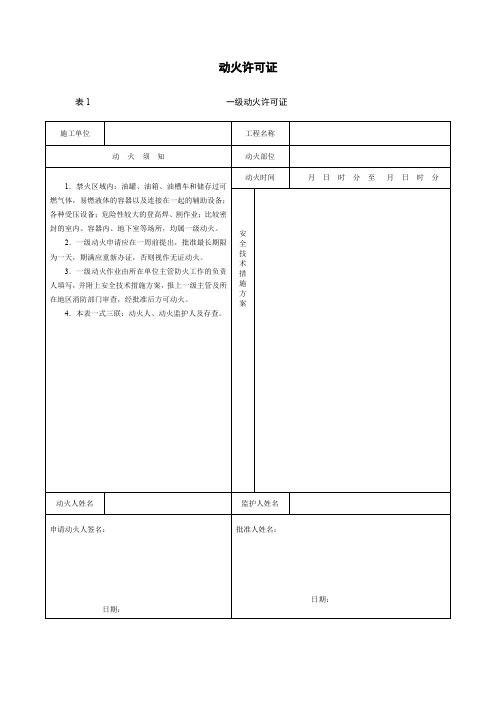 动火许可证模板 