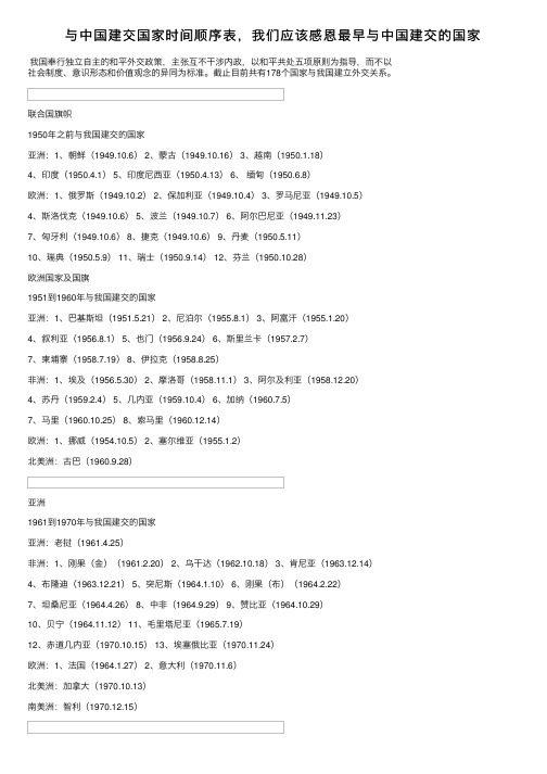 与中国建交国家时间顺序表，我们应该感恩最早与中国建交的国家