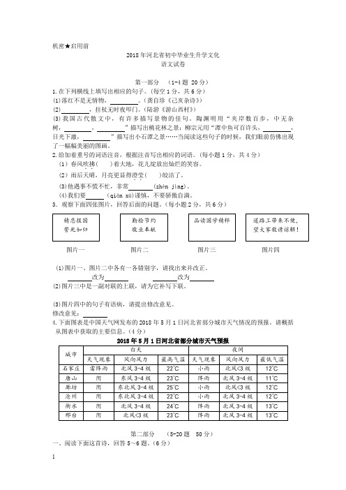 河北省2018年中考语文试题含答案