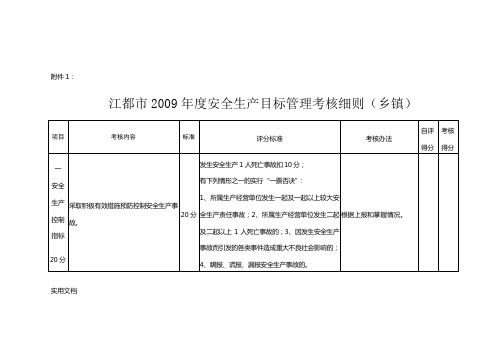 江都市2009年度安全生产目标管理考核细则(乡镇)