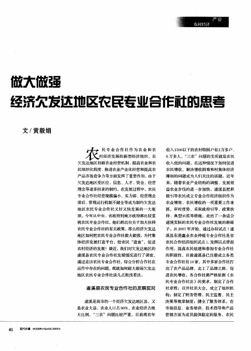 做大做强经济欠发达地区农民专业合作社的思考