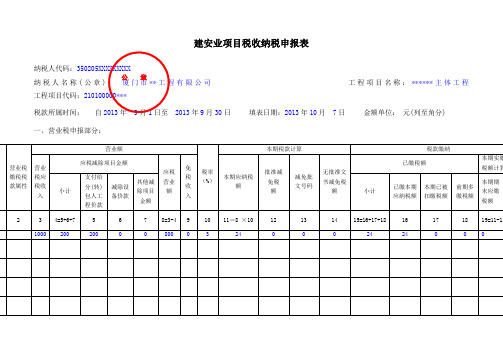 建安业项目税收纳税申报表(样表)