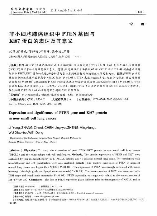 非小细胞肺癌组织中PTEN基因与Ki67蛋白的表达及其意义