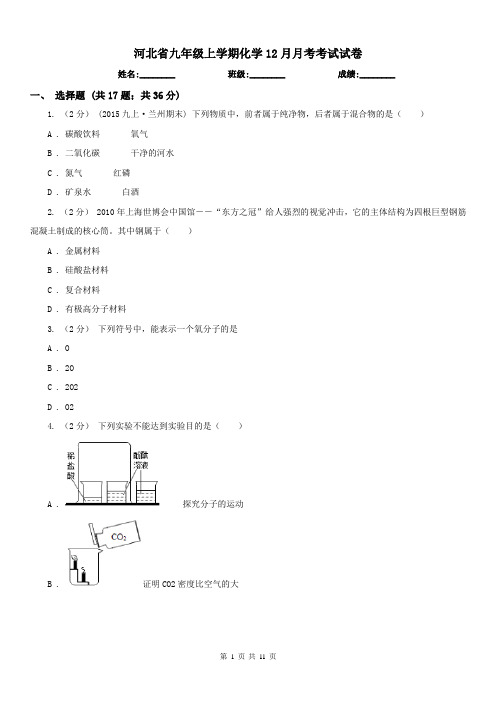 河北省九年级上学期化学12月月考考试试卷